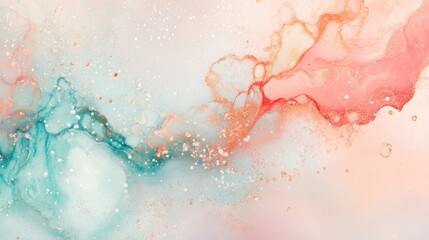 Fototapeta premium abstract background of water color splash, pastel pink red orange color, draw on rough paper