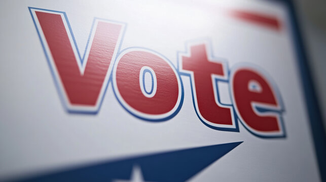Vote is prominently displayed on an election flyer, emphasizing civic engagement and importance of participating in democratic process. This close up captures essence of voting