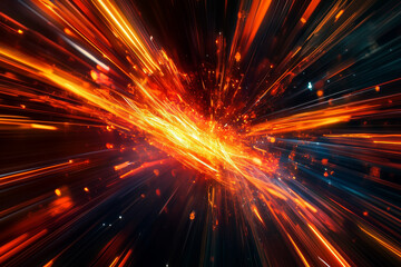 Fiery light trails in motion, creating a vibrant explosion of orange and red sparks in the dark