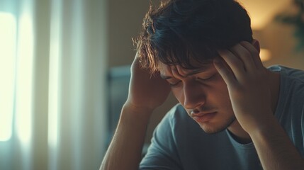 Young Man Feeling Overwhelmed and Frustrated. In stressed from work, unemployment, anxiety, heartbroken and depression concept