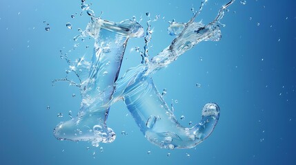 Uppercase letter K made by water on blue background