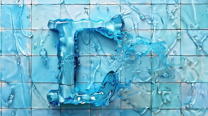 Uppercase letter L made by water on tiled color background