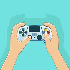 Vector Illustration of Hands Holding The Joystick. Wireless Gamepad.