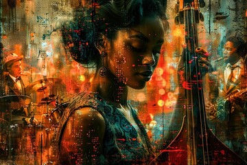 jazz reflections in vibrant tones - photo collage / composition  dedicated to jazz