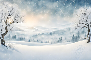 Fototapeta premium Winter landscape with snowy background.