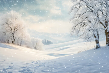 Obraz premium Winter landscape with snowy background.