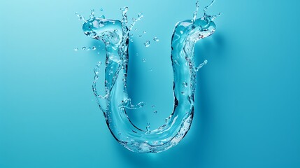 Uppercase letter U made by water on blue background