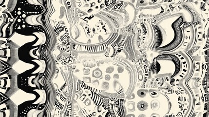 Seamless circular pattern featuring intricate motifs stripes stars and waves with ample copy space Hand drawn design