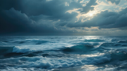 Fototapeta premium Vast Ocean and Dramatic Clouds: The Majestic Beauty of Nature