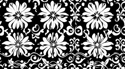 Floral seamless pattern background featuring a geometric design suitable for wallpapers and backgrounds Black and white color scheme