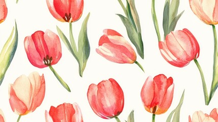 Obraz premium Seamless watercolor pattern featuring tulips