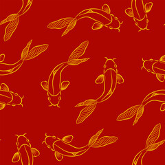 Seamless vector hand drawn fish pattern.