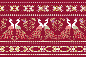 Thai pattern,peacock,seamless pattern, Navajo, traditional ethnic, fabric pattern for textiles, rugs, wallpaper, clothing, sarong, batik, wrapping, embroidery, print, background, cover, 