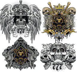 set, gothic sign with skull, grunge vintage design t shirts
