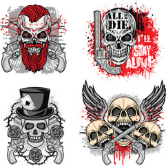 set, gothic sign with skull, grunge vintage design t shirts
