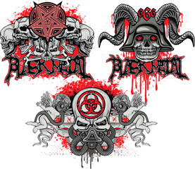 Fototapeta premium set, gothic sign with skull, grunge vintage design t shirts