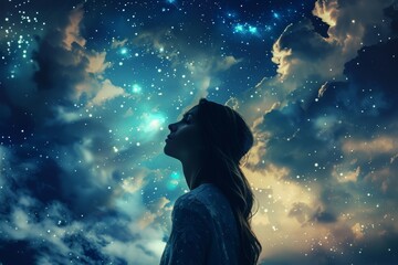 Virgo Zodiac Sign, Horoscope Symbol, Magic Astrology Girl, Woman in Fantastic Night Sky