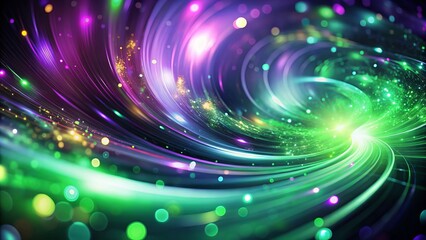 A blurred background of blurred, swirling purple and green lights, with a sense of movement and energy, evoking