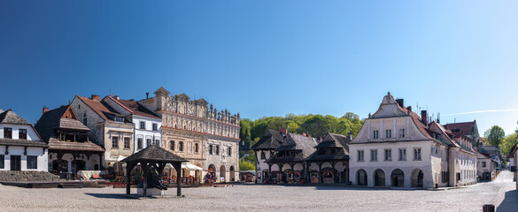 Summer skyline cityscape of Kazimierz Dolny, Lesser Poland (Małopolska). Wide panoramic view of Old Town market square