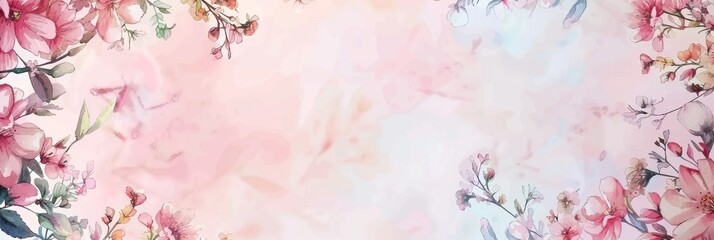 Watercolor Flower Frame, Watercolour Floral Wreath, Wedding Invitation Mockup with Copy Space