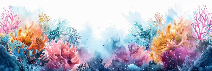 Obraz premium Watercolor Corals Isolated, Multicolored Coral Abstract Generative AI Illustration