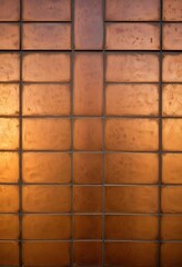 Naklejka premium A macro shot of a squared pattern copper texture, revealing the metallic sheen and rich, warm tones of copper, with visible scratches and dimples that add character., close-up shot, short distance, pa