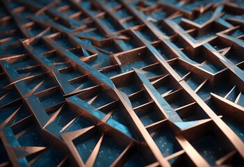 A macro shot of a squared pattern copper texture, revealing the metallic sheen and rich, warm tones of copper, with visible scratches and dimples that add character., close-up shot, short distance, pa