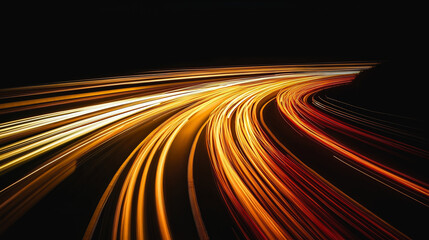Dynamic long exposure of traffic at night colorful streaks of car lights on a busy, speed and motion transport lines against a dark urban backdrop, modern transportation in vibrant hues on road