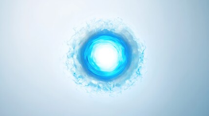 An abstract blue dot with a luminous glow, placed in the center of a white background, representing democracy as the key to a thriving future