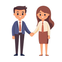 A friendly business couple standing together, smiling while holding hands, representing teamwork and partnership in a professional setting. transparent background