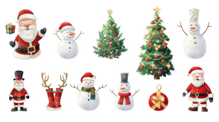 Collection Christmas set on transparent background