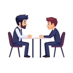 Fototapeta premium Two men engaged in a serious business conversation at a table, showcasing professionalism and collaboration. transparent background