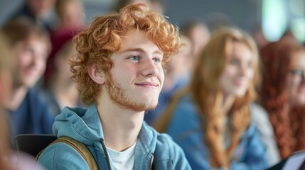 Fototapeta premium A young man with red hair and a beard is smiling at the camera