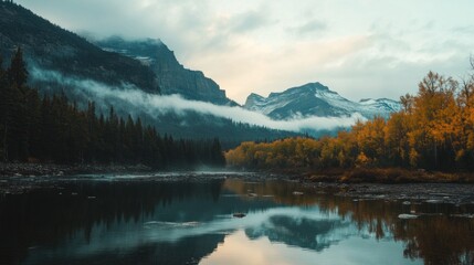 Misty Mountain River Reflection