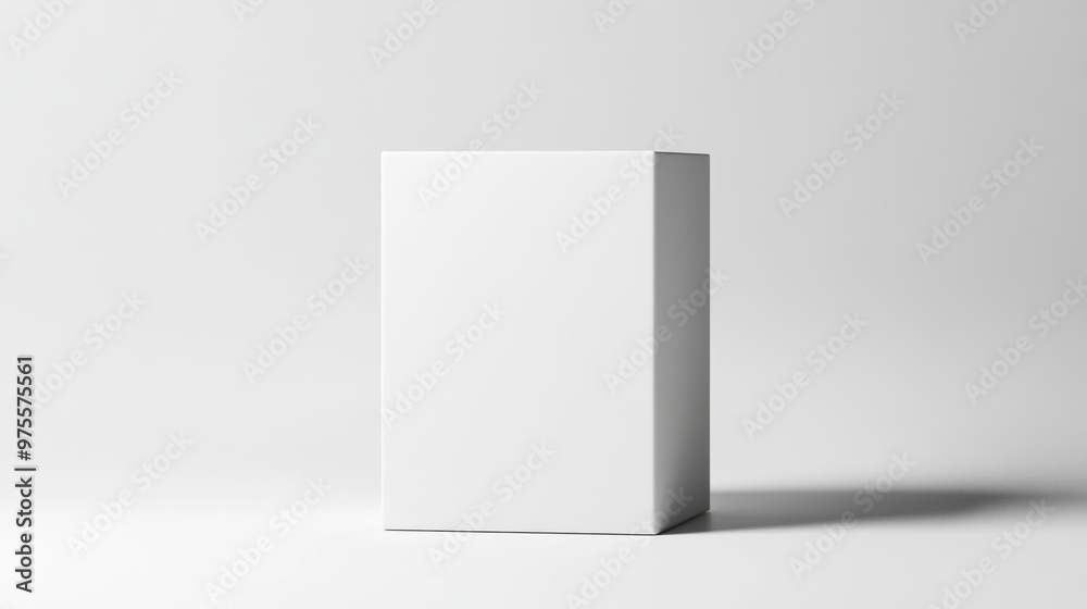 Wall mural a minimalistic 3d render of a plain white box with soft shadows, standing upright on a clean white b