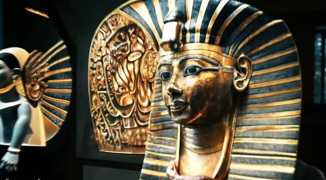 Scene of ancient egypth statue pharaoh , Camera slow motion with different angles