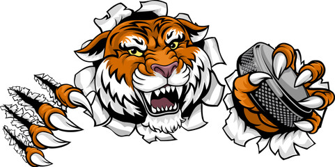 A tiger ice hockey team cartoon animal sports mascot