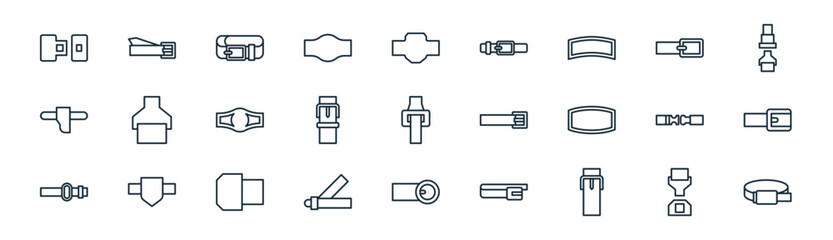 27 set of outline belt icons such as belt, belt, vector thin line icons for web design, mobile app.