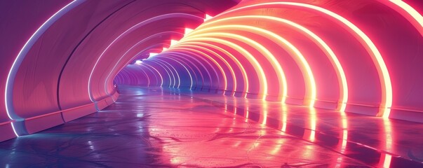 Abstract 3D waveform tunnel, 3D background music, immersive and futuristic