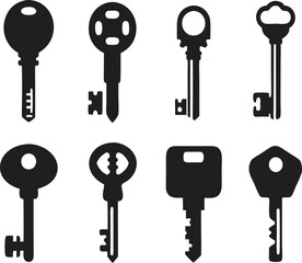 Keys silhouette collection. Key icon