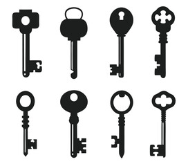 Keys silhouette collection. Key icon