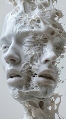 Abstract Sculpture of a Human Face Morphing into Fluid