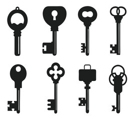 Keys silhouette collection. Key icon