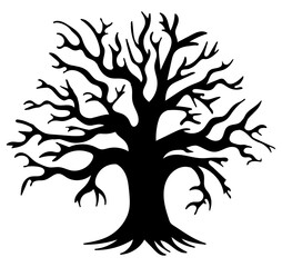 Halloween dry tree black silhouette isolated on white background. Vector illustration