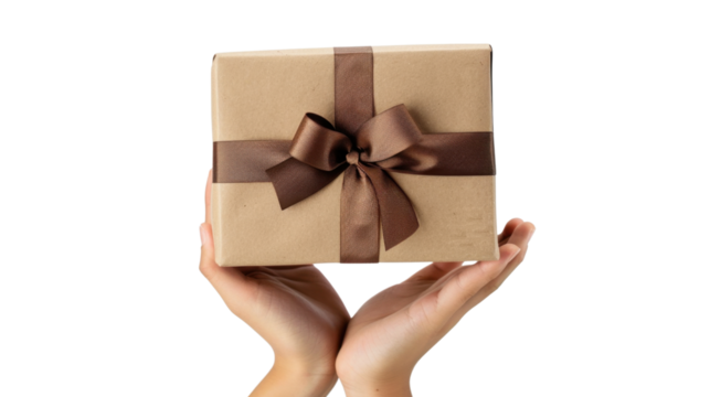 Romantic gift box in hand on transparent background