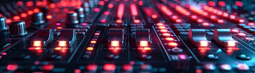 A musician creating electronic beats on a futuristic 3D music sequencer in a digital studio with vibrant colors and dynamic lighting effects.