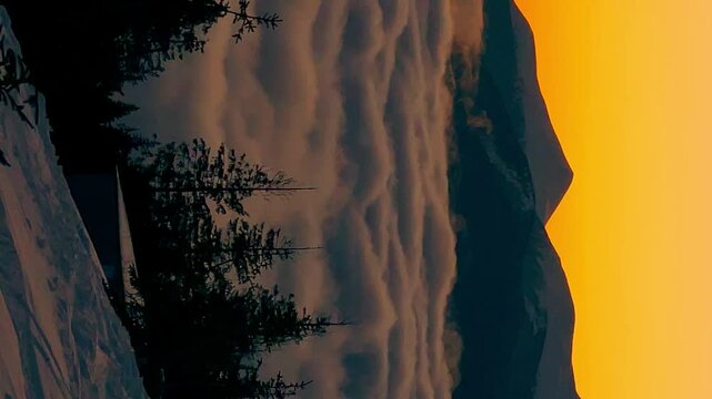 Dawn in mountains with beautiful clouds. Dragobrat landscape