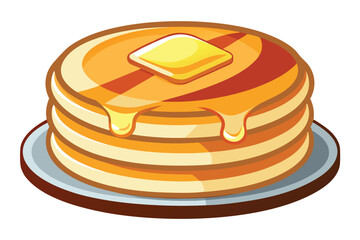 Pancakes with butter and syrup illustration, on white background.