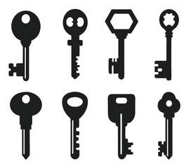 Keys silhouette collection. Key icon