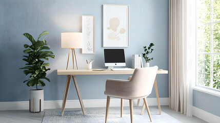 Fototapeta premium A minimalist home office with desk